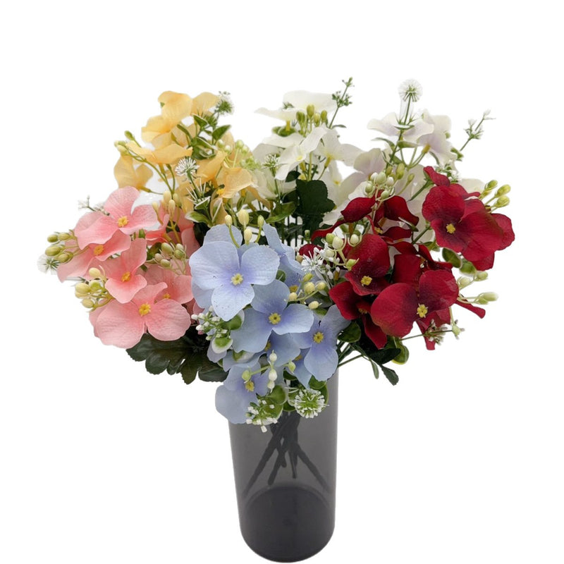 Hydrangea Bush with Pastel Blooms, Silk-Like Fabric, 14" Tall, Perfect for Home Decor, Weddings & Events