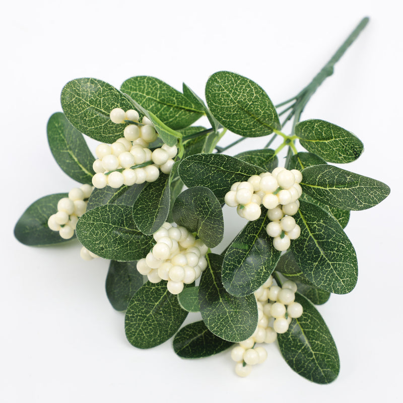 Artificial Red Berry Eucalyptus Stems, 11" Single Stem Faux Greenery, Perfect for Home Decor, Weddings, and Seasonal Arrangements
