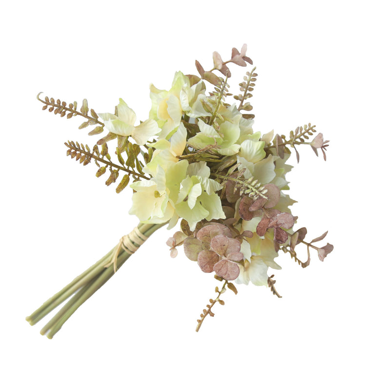 Artificial Hydrangea & Eucalyptus Bouquet, 13" Rustic Farmhouse Floral Arrangement for Weddings, Home Decor, Centerpieces