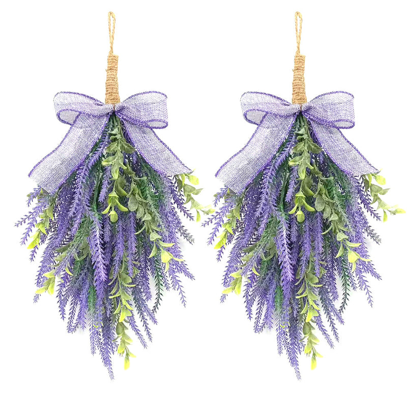 Artificial Lavender Bow Wall Hanging, Purple Faux Floral Door Swag for Home Decor, Holiday & Window Display