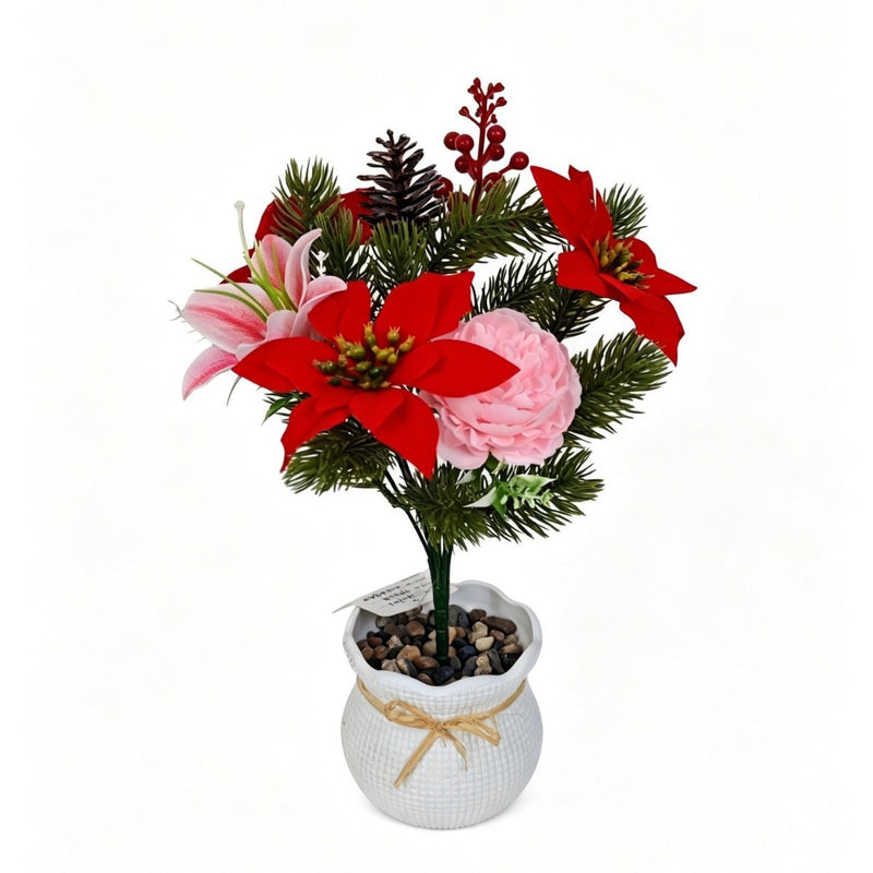12" Artificial Poinsettia Bush, Lifelike Christmas Decor for Home, Weddings & Commercial Displays
