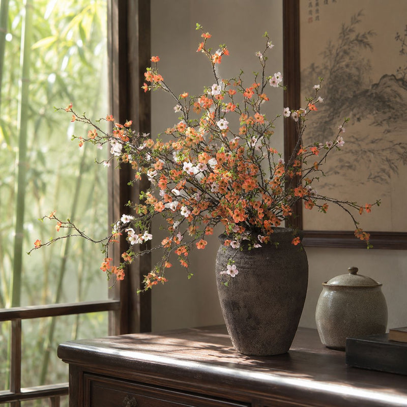 43" Artificial Wintersweet Stem, Single Branch with 88 PU Blooms, Realistic Faux Flower for Home Decor, Wedding Centerpieces, and Office Arrangements