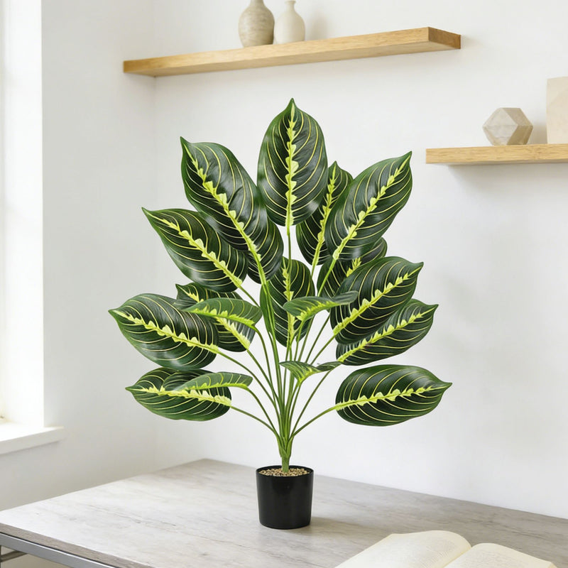 Artificial Calathea Plant, 17" Tall Realistic Fake Bamboo for Home Decor, Office, Wedding & Commercial Spaces