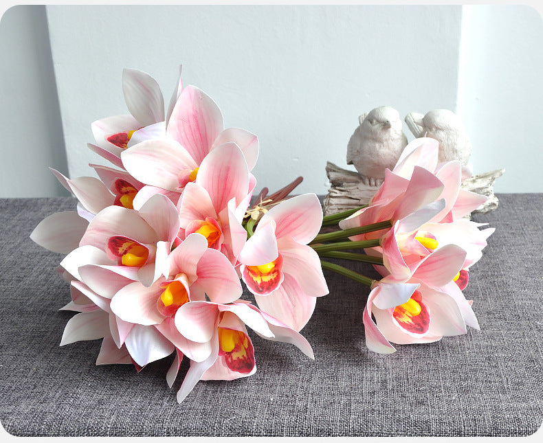 Bouquet de cymbidiums en vrac de 10 pouces, arrangement de fleurs jaunes au toucher réaliste, vente en gros