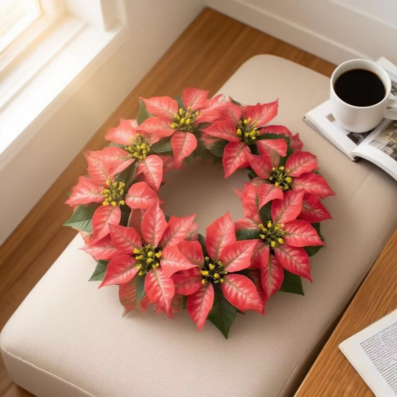 Artificial Poinsettia Garland, 18-Inch Christmas Vine for Holiday Decor, Indoor Decoration