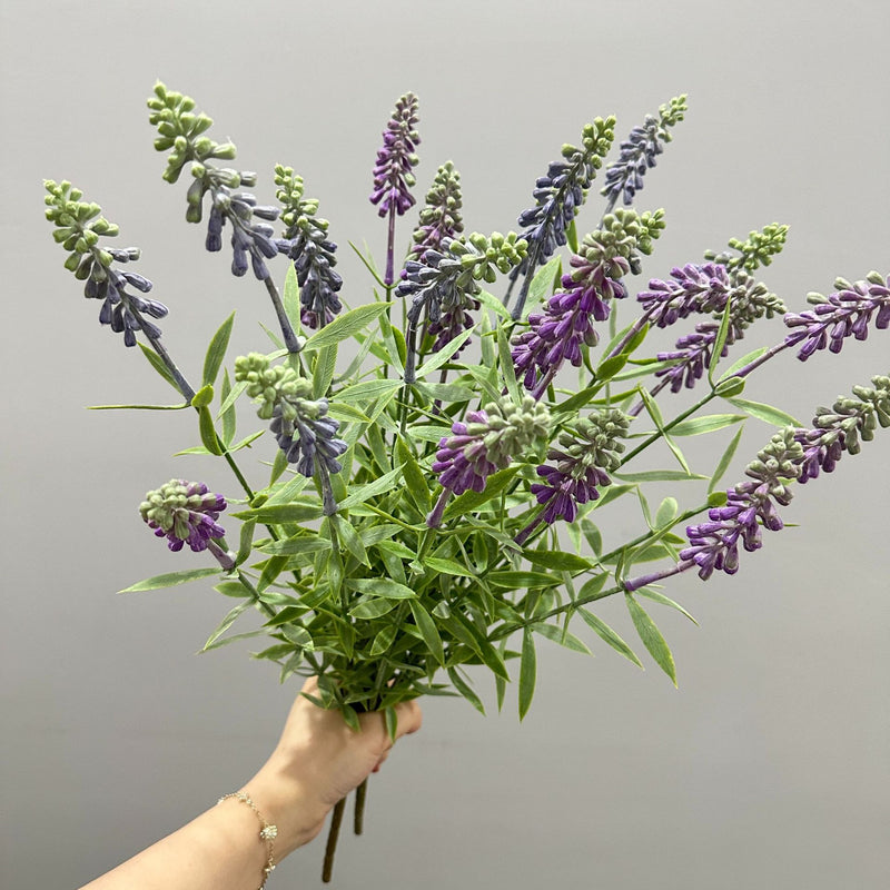Artificial Lavender & Hyacinth Bush with 5 Blooms, 19" Tall, Realistic Plastic Faux Flowers for Home Decor, Weddings & Events