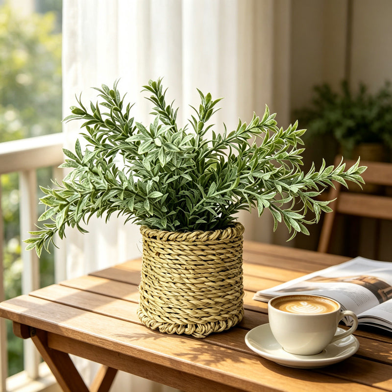 Artificial Frosted Pampas Grass in Woven Pot, Faux Potted Plant for Home, Office & Outdoor Display
