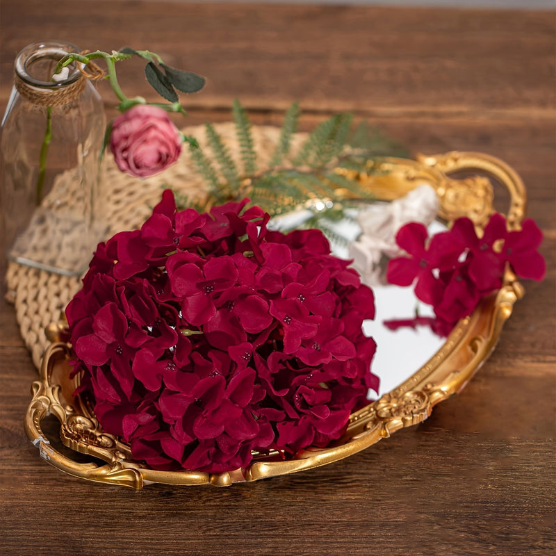 Burgundy Artificial Hydrangea Loose Flower Heads, Pack of 10, Silk-Like Fabric for Wedding Decor & Home Styling