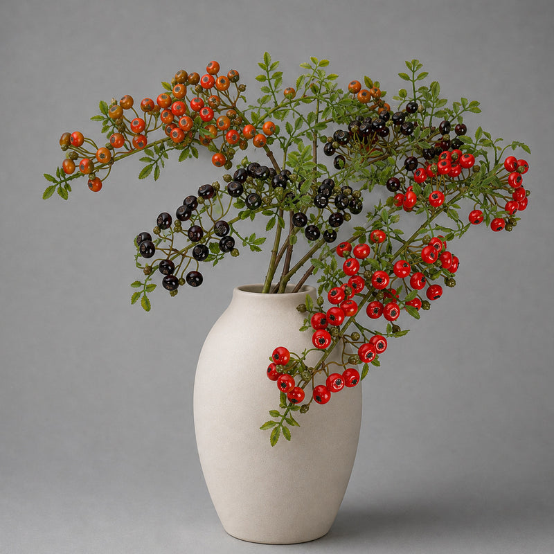 Artificial Red Berry Bush, 34" Rustic Faux Berry Stems for Wedding Centerpieces, Home Decor, and Seasonal Displays