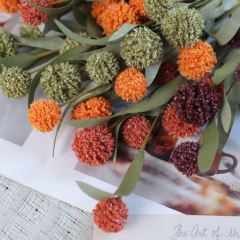 Artificial Chrysanthemum Bush with 6 Blooms, 16.5" Faux Silk Ball Flowers for Fall Home Decor, Weddings & Events