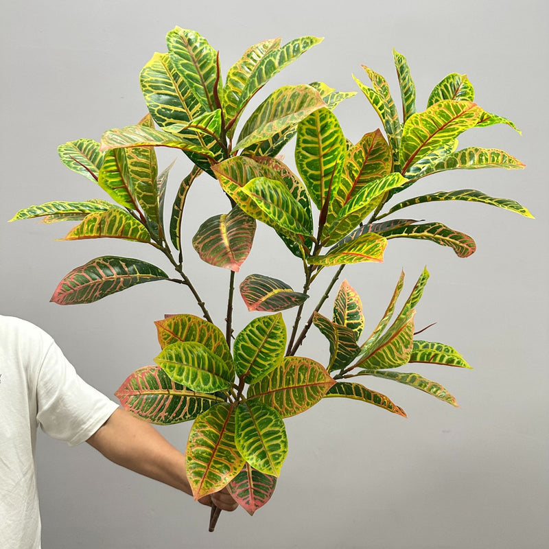 Artificial Croton Bush, 25" Tall, Plastic, Indoor/Outdoor Decor, Wedding, Office, Home Styling