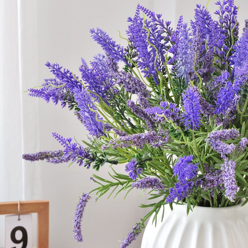 Lavender Artificial Flowers, Set of 6 Stems with 36 Blooms, 19" Tall, Faux Silk for Home Decor, Weddings & Events