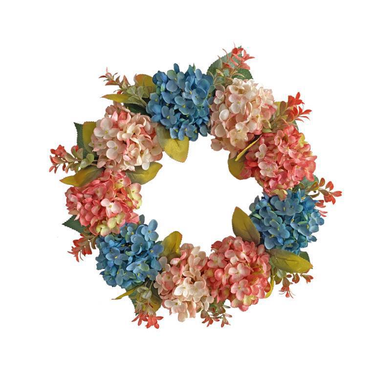 16" Blue and Pink Artificial Hydrangea Garland, Modern Farmhouse Style Silk Flower Vine for Home Decor, Weddings, and Events