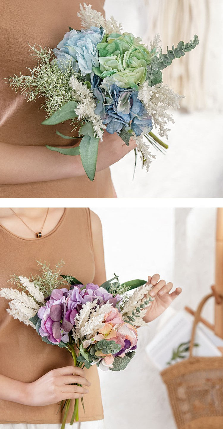 Bouquets de fleurs artificielles en vrac Arrangement de fleurs mixtes d'hortensias en gros 