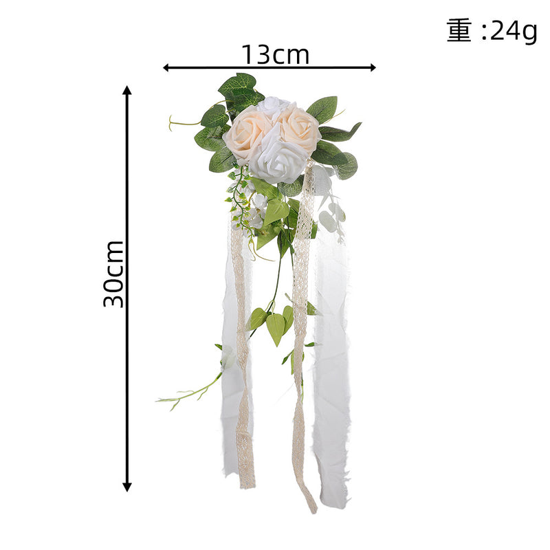 Single Stem Artificial Eucalyptus & Rose Wedding Chair Back Decor, 12 Inches, PE Material, Indoor Outdoor Use