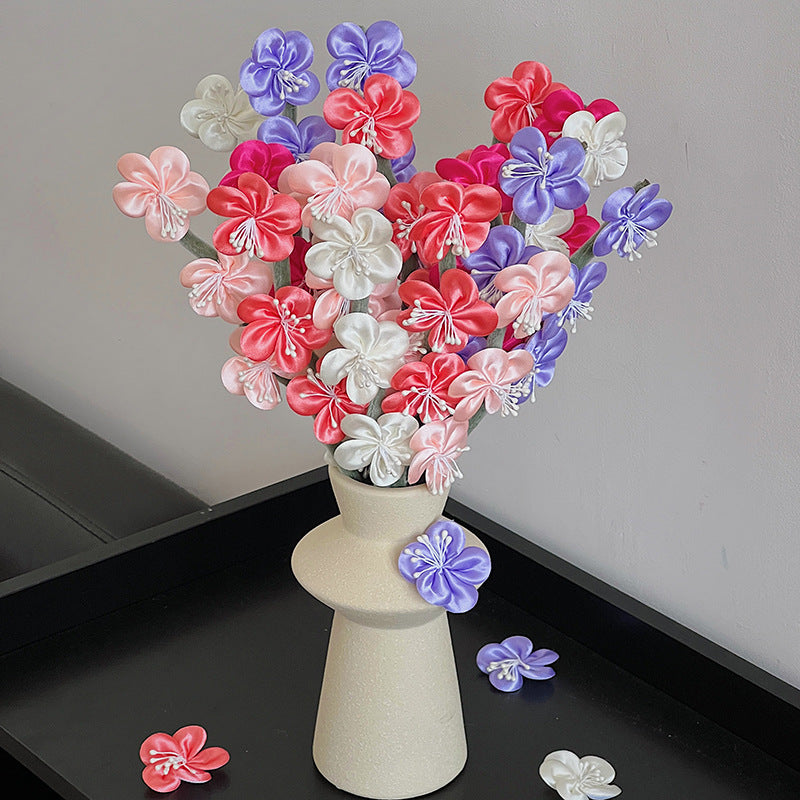 Artificial Plum Blossom Bouquet, Set of 10 Stems with 30 Blooms, 12" Tall Faux Silk Flowers for Wedding Centerpieces, Home Decor