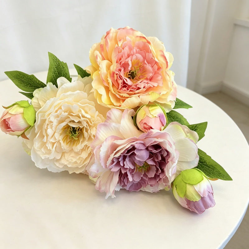 Artificial Peony & Peony Bush with 2 Large Blooms, 20" Silk-Like Faux Flowers for Wedding Centerpieces, Home Decor
