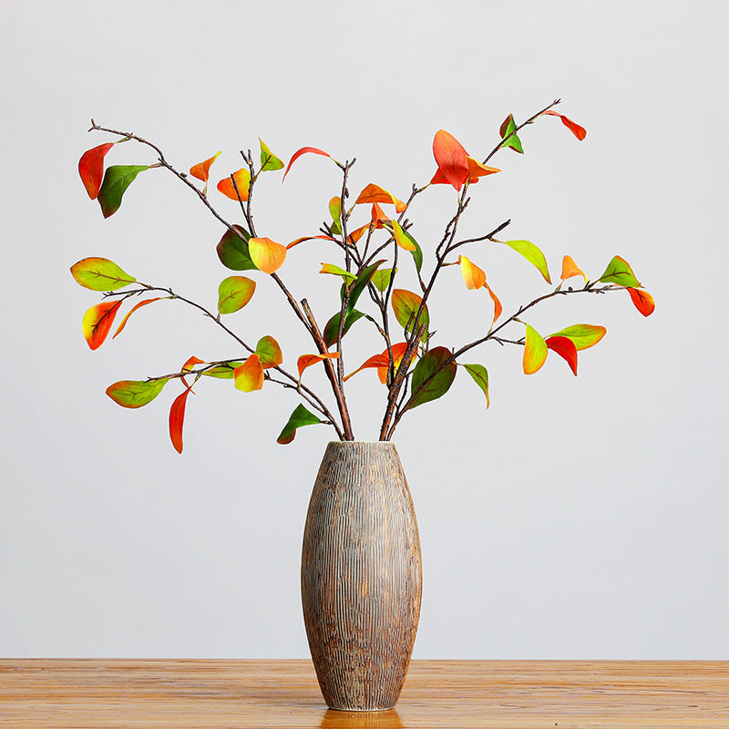 Artificial Persimmon Leaf Branch, Single Stem with 25 Silk-Like Leaves, 37" Long for Fall Home Decor, Floral Arrangements and Seasonal Displays