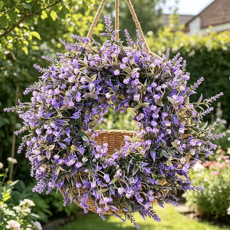 Artificial Purple Lavender Baby's Breath Wreath, 12" Height, Plastic Material, Perfect for Home Decor, Weddings, and Office Arrangements