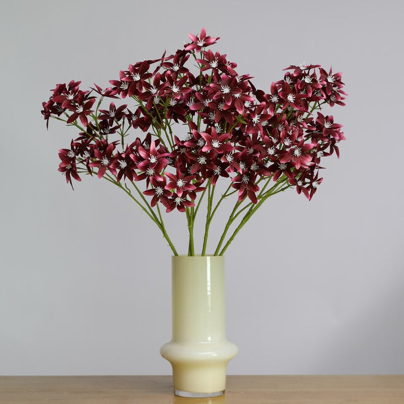 Artificial Star Orchid Bush, 3-Prong 6-Point Faux Silk Flower Stem, 22 in, for Wedding, Vase & Home Decor