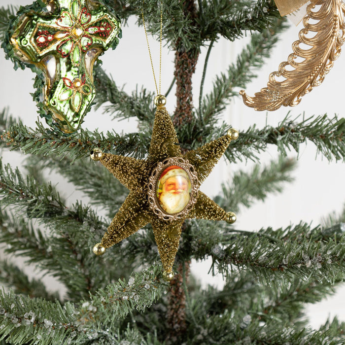 Bulk Christmas Ornaments Gold Leaf Cross Hexagon Glass Pendant Decoration Wholesale