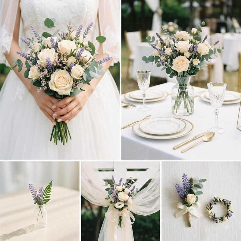 50 Artificial Frosted Lavender Sprigs, 4" Mini Faux Flowers for DIY Arrangements, Wedding Decor & Home Styling