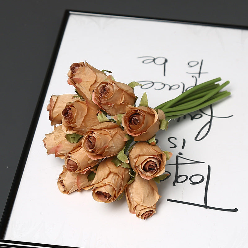 12-Bloom Silk Rose Bouquet, 10" Height, Realistic Faux Flowers for Weddings, Home Decor & Events