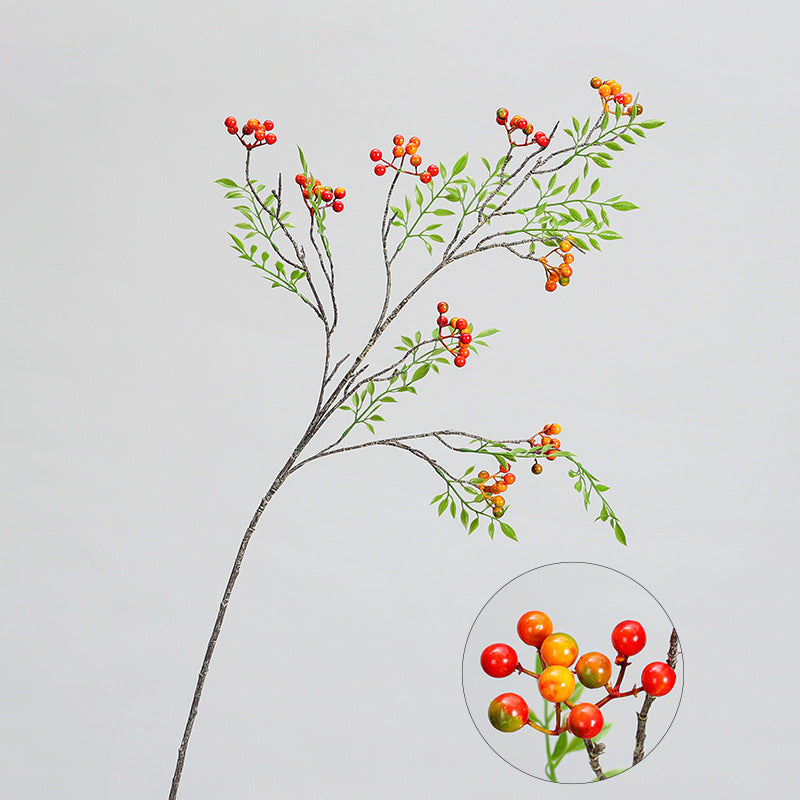 Artificial Coralberry Branch, Single Stem with 14 Leaves & 9 Berries, 39" Tall, Realistic Faux Greenery for Home Decor, Wedding Centerpieces, Floral Arrangements