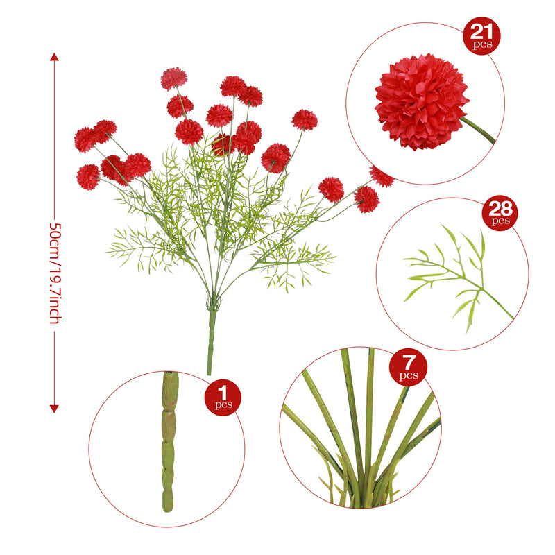Artificial Chrysanthemum Bush with 21 Pom Pom Blooms, Faux Silk Floral Stem for Wedding, Vase Arrangements & Home Decor
