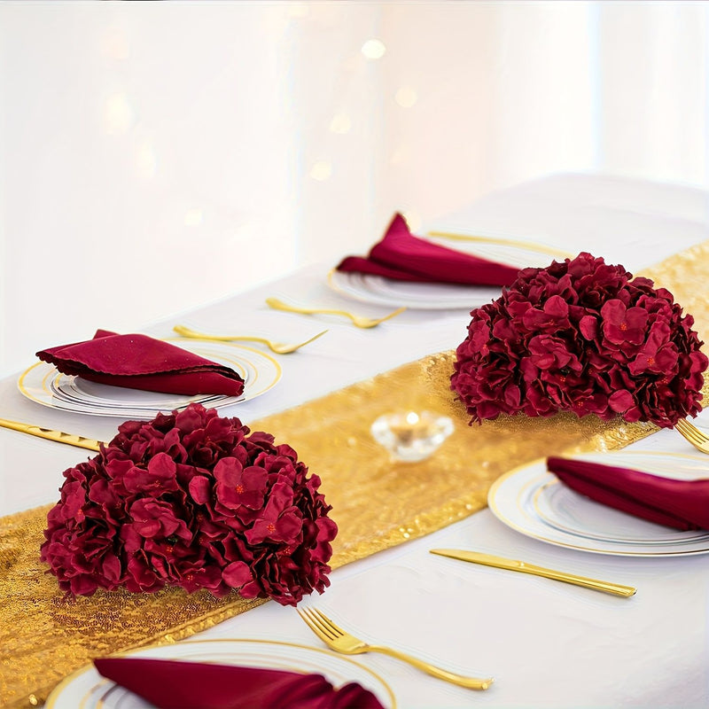 Burgundy Artificial Hydrangea Loose Flower Heads, Pack of 10, Silk-Like Fabric for Wedding Decor & Home Styling