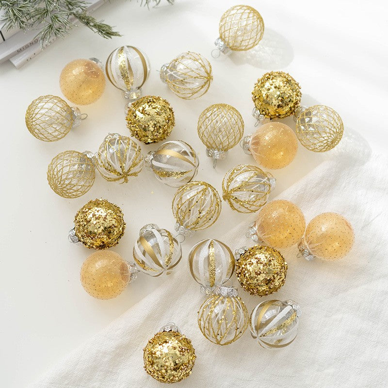 Bulk 25pcs Glitter Christmas Balls Ornaments Golden Hanging Ornaments Wholesale