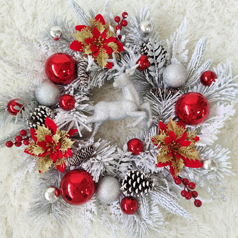 Bulk Christmas Wreaths Elk Cedar Pinecones Glitter Poinsettias Flowers Artificial Wreaths for Front Door Wall Hanging Holiday Party Decoration Wholesale