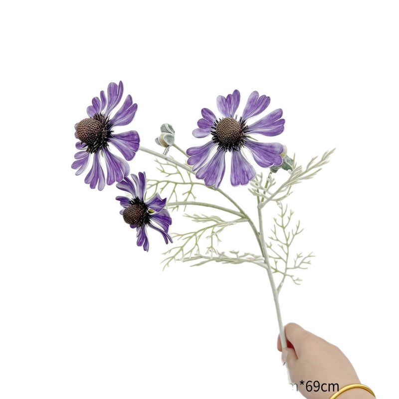3-Bloom Artificial Chrysanthemum Bush, 23" Height, Realistic EVA Material for Home Decor, Weddings & Events