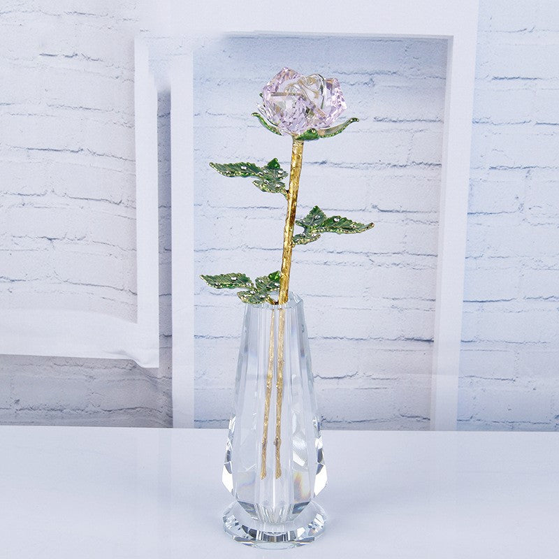 Cadeaux exclusifs en vrac de roses en cristal de 10 pouces avec vase en verre en gros 