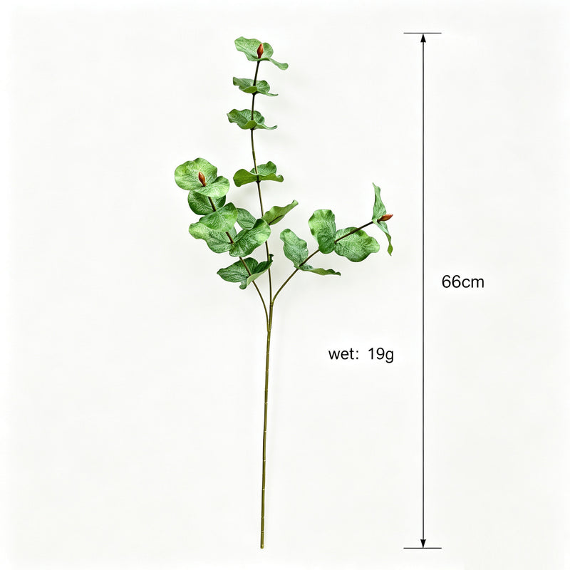 Artificial Eucalyptus Bush, 3-Prong Silver Dollar Leaf Faux Greenery for Wedding, Vase & Home Decor