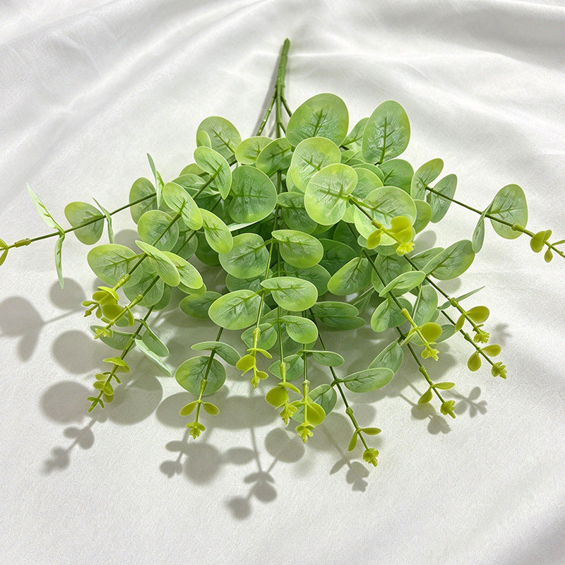 Artificial Pearl Grass Bush, Faux Money Leaf Greenery Bundle, Round Leaf Stems for Vase, Wedding & Home Decor