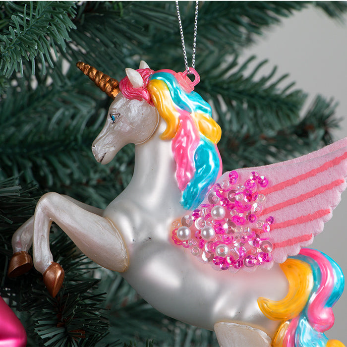 Bulk Christmas Ornaments Glass Glitter Lips Unicorn with String Holiday Hanging Decoration Wholesale