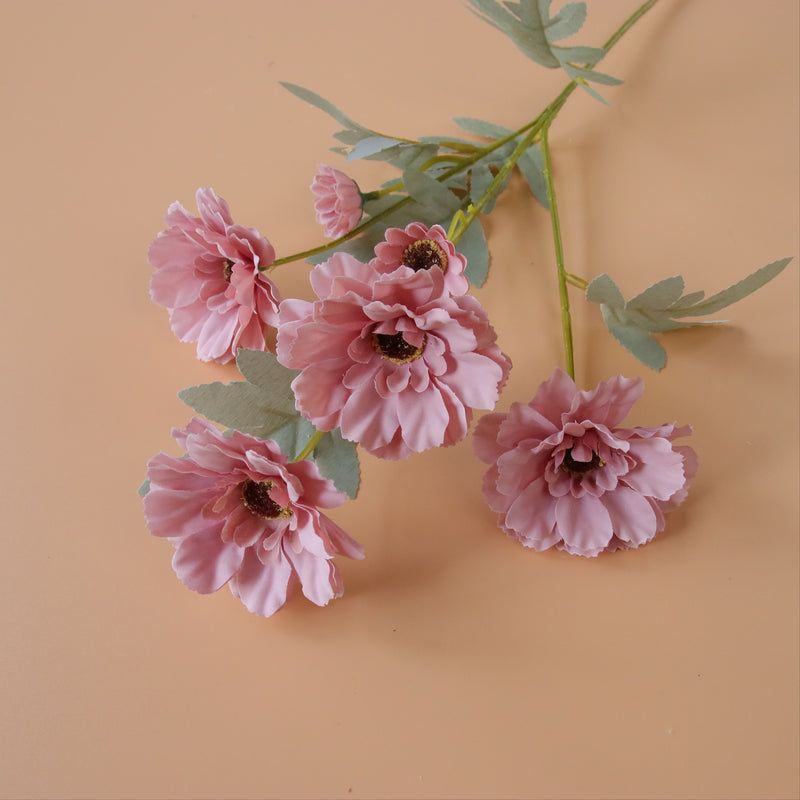 Venta al por mayor de tallo largo de flores artificiales Zinnia de 23 pulgadas a granel