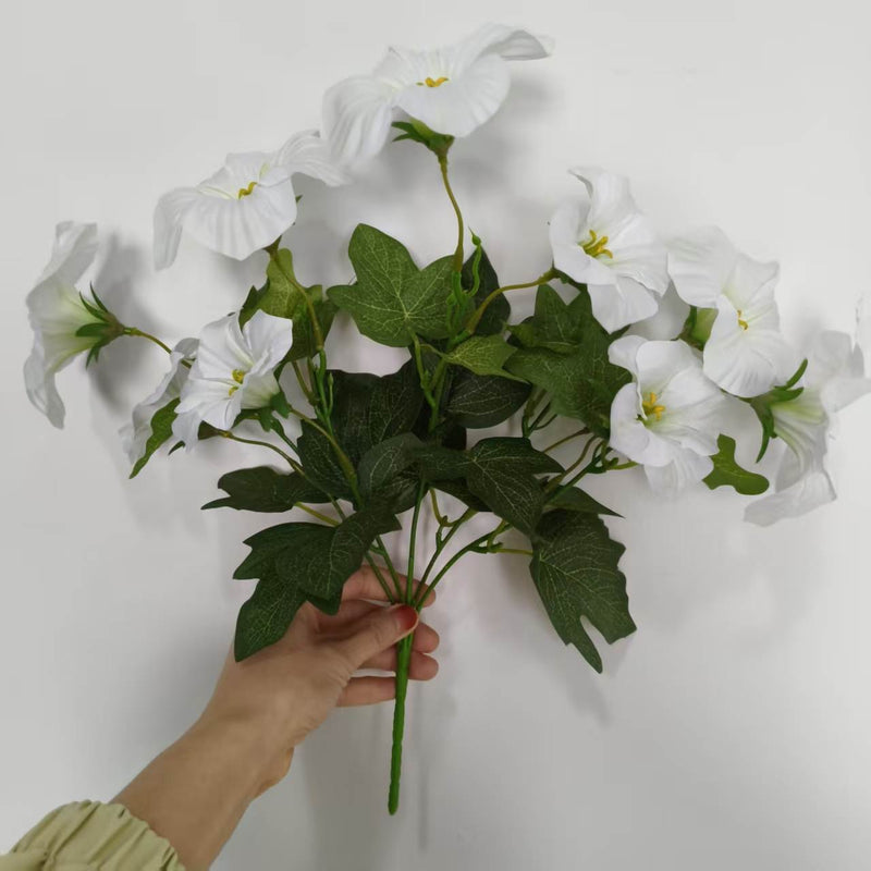 Artificial Morning Glory Bush with 10 Blooms, 16" Tall Silk-Like Faux Flowers for Weddings, Home Decor & Outdoor Use