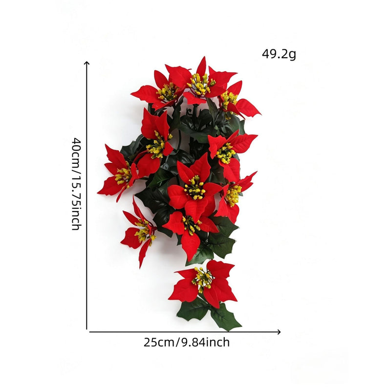 16" Artificial Poinsettia Garland with 11 Blooms, Bendable Wire Stem Christmas Holiday Decor for Walls, Doors and Banisters