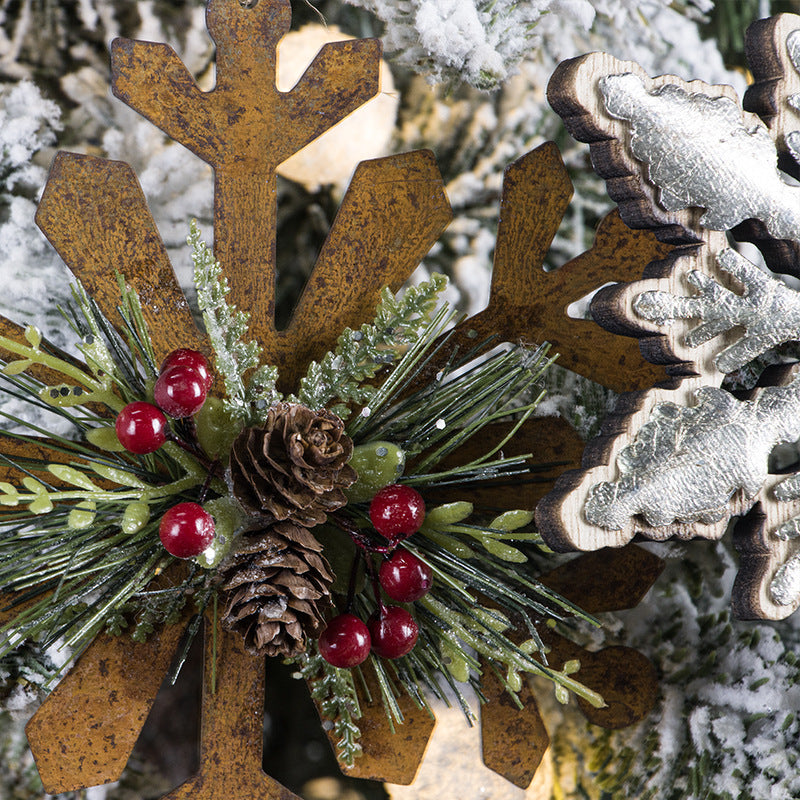 Bulk Christmas Ornaments Wood Hollow-out Snowflake with Pine Cone Xmas Tree Hanging Decorations Wholesale