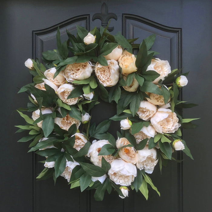 Bulk Artificial Champagne Peony Wreaths Spring Silk Flowers Wreaths Ornament for Front Door Wall Hanging Home Decoration Wholesale