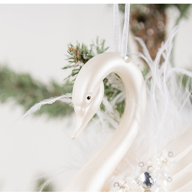 Bulk Simulated Feather Swan with Diamond Christmas Hanging Ornaments Wholesale