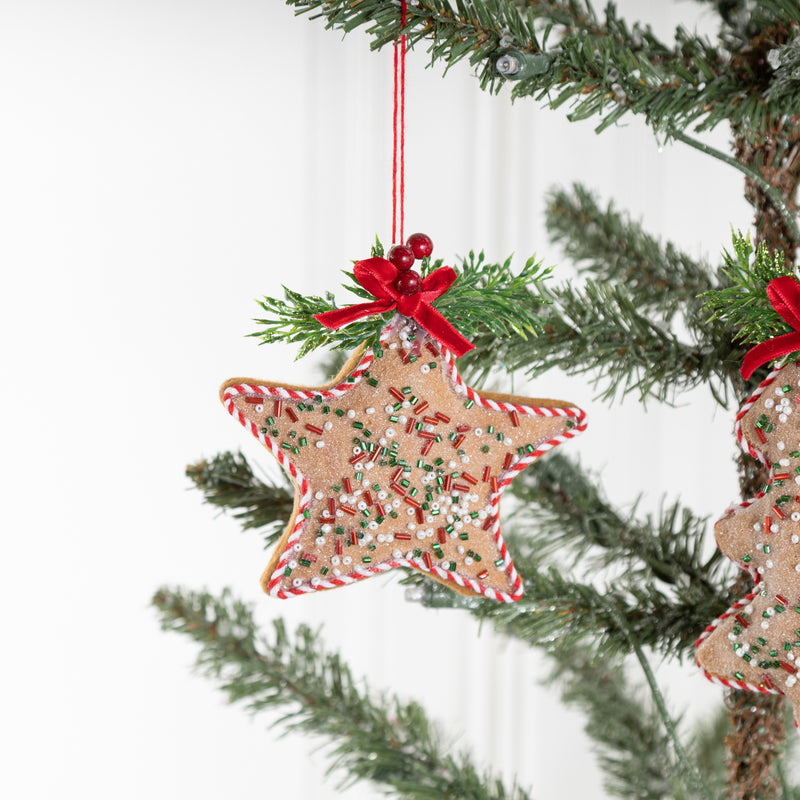 Bulk Christmas Ornaments Non-woven Xmas Tree Star with Red Bow Pendant Xmas Scene Decor Wholesale
