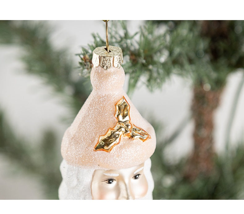 Bulk Christmas Ornaments Icicle Santa Glass Hanging Decoration with Chain for Xmas Tree Decor Wholesale