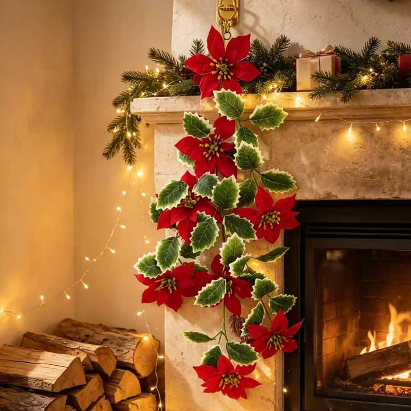 Artificial Christmas Vine Garland, 24" Faux Greenery Trail with Berries, Ins Modern Decor for Holiday Wedding Party Home Office