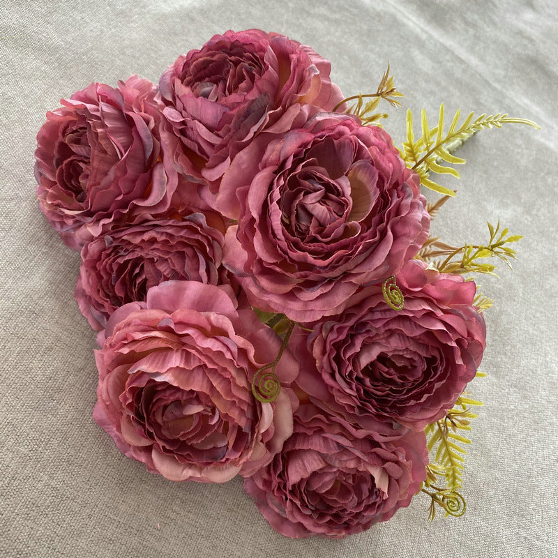 16" Silk Peony Bush with 7 Blooms, Artificial Flowers for Weddings & Home Decor, Realistic Faux Floral Arrangement
