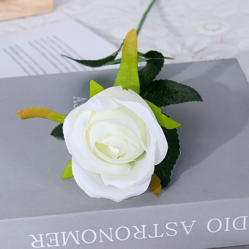 Artificial Rose Single Stem, Faux Silk Snow Mountain Rose with Bendable Stem, Wedding Bouquet & Home Decor