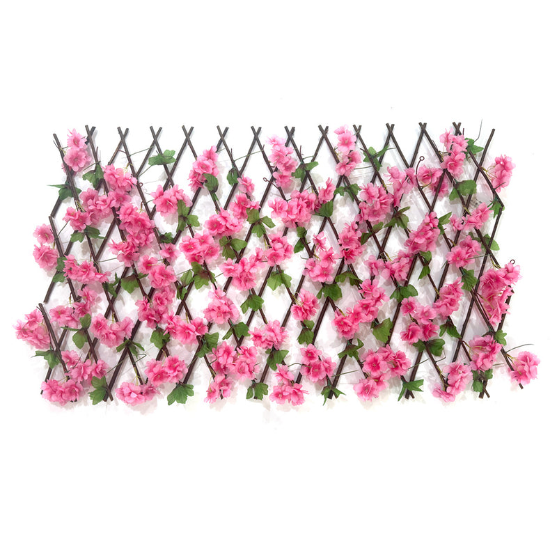 Artificial Cherry Blossom Expandable Fence Panel, Faux Silk Flower Trellis for Garden, Balcony, Patio & Party Decor