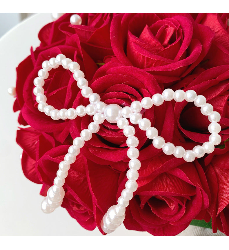 Artificial Silk Rose Bridal Bouquet, 18-Bloom Wedding Bouquet in Cream White, 12" Height for Bridesmaids & Centerpieces